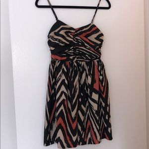 Urban Outfitters orange, black, tan print dress